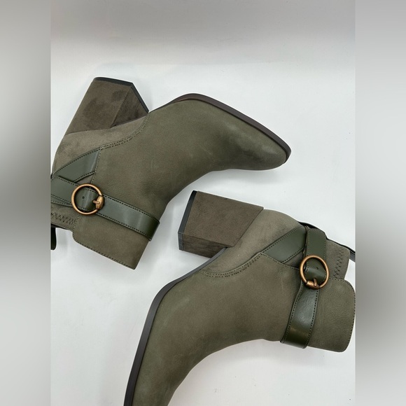 New Vionic Tenley Olive Green Suede Leather Heeled Ankle Booties Square Toe 7 - Picture 3 of 12